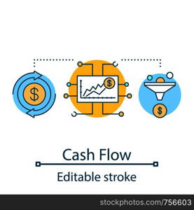 Cash flow concept icon. Profit growth. Trade statistics. Marketing idea thin line illustration. Sales funnel. Vector isolated outline drawing. Editable stroke. Cash flow concept icon