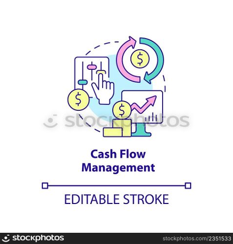 Cash flow management concept icon. Financial protection. Benefits of insurance policy abstract idea thin line illustration. Isolated outline drawing. Editable stroke. Arial, Myriad Pro-Bold fonts used. Cash flow management concept icon