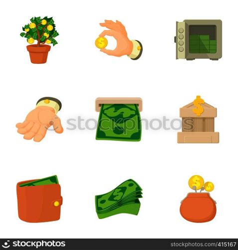 Cash icons set. Cartoon illustration of 9 cash vector icons for web. Cash icons set, cartoon style