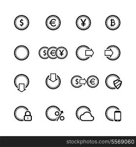 Cash icons set, contour flat isolated vector illustration