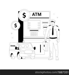 Cash-in-transit abstract concept vector illustration. Cash valuables in transit, banknotes transfer, replenishing atm cases, security guards with van, full of money, loading abstract metaphor.. Cash-in-transit abstract concept vector illustration.