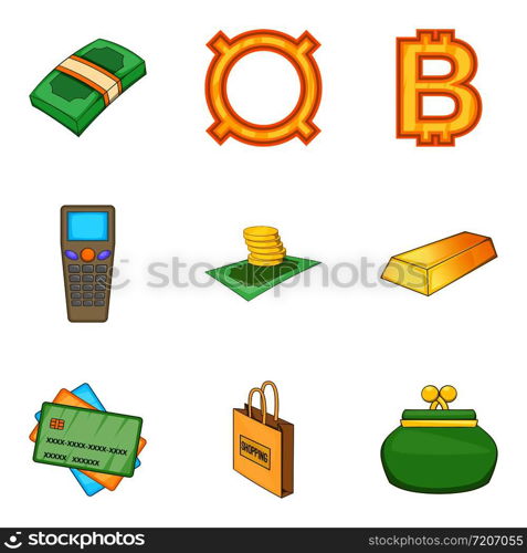 Cash loan icons set. Cartoon set of 9 cash loan vector icons for web isolated on white background. Cash loan icons set, cartoon style