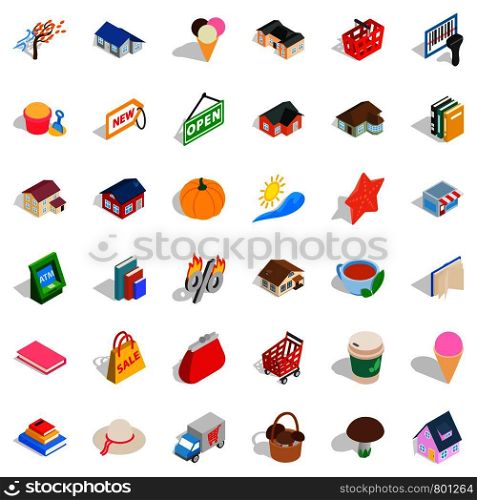 Cash machine icons set. Isometric style of 36 cash machine vector icons for web isolated on white background. Cash machine icons set, isometric style