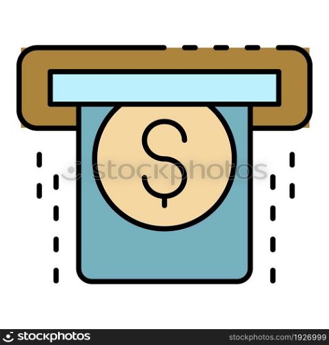 Cash money atm icon. Outline cash money atm vector icon color flat isolated. Cash money atm icon color outline vector