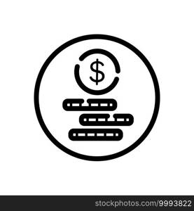 Cash money. Dollar coins. Commerce outline icon in a circle. Isolated vector illustration