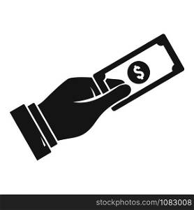 Cash money in hand icon. Simple illustration of cash money in hand vector icon for web design isolated on white background. Cash money in hand icon, simple style