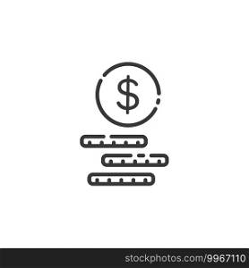 Cash money thin line icon. Dollar coins. Isolated outline commerce vector illustration