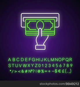 Cash out option neon light icon. Making profit from bet. Receiving payment. Getting money back. Outer glowing effect. Sign with alphabet, numbers and symbols. Vector isolated RGB color illustration. Cash out option neon light icon