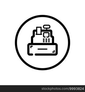 Cash register. Cashier machine. Commerce outline icon in a circle. Isolated vector illustration