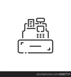 Cash register thin line icon. Cashier machine. Isolated outline commerce vector illustration