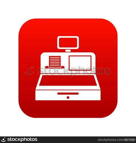 Cash register with cash drawer icon digital red for any design isolated on white vector illustration. Cash register with cash drawer icon digital red