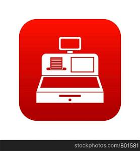 Cash register with cash drawer icon digital red for any design isolated on white vector illustration. Cash register with cash drawer icon digital red