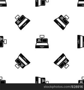 Cash register with cash drawer pattern repeat seamless in black color for any design. Vector geometric illustration. Cash register with cash drawer pattern seamless black