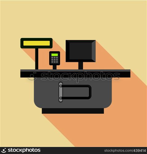 Cash supermarket desk icon. Flat illustration of cash supermarket desk vector icon for web. Cash supermarket desk icon, flat style