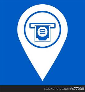 Cash terminal pointer icon white isolated on blue background vector illustration. Cash terminal pointer icon white
