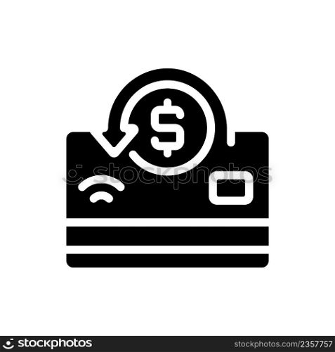 Cashback black glyph icon. Receiving percentage of purchases back. Refunds and chargebacks. Rewards program. Silhouette symbol on white space. Solid pictogram. Vector isolated illustration. Cashback black glyph icon