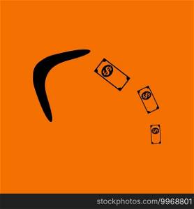 Cashback Boomerang Icon. Black on Orange Background. Vector Illustration.