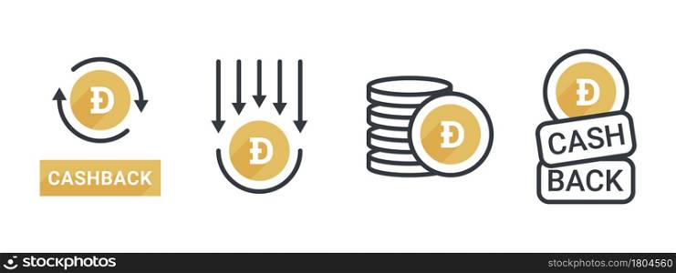 Cashback Dogecoin icon set. Cryptocurrency Icons. Return money. Business and finance editable icons. Vector illustration
