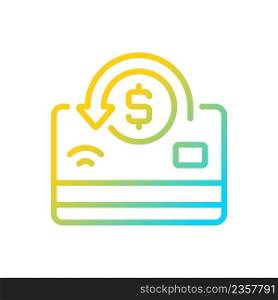 Cashback gradient linear vector icon. Receiving percentage of purchases back. Refunds and chargebacks. Rewards program. Thin line color symbol. Modern style pictogram. Vector isolated outline drawing. Cashback gradient linear vector icon