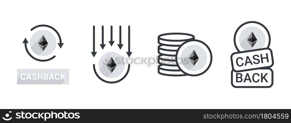 Cashback icon Ethereum set. Cryptocurrency Icons. Return money. Business and finance editable icons. Vector illustration