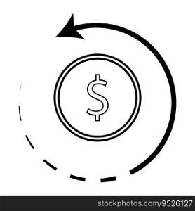 Cashback icon with coin. Guarantee cashback, rebate coin dollar, vector illustration. Cashback icon with coin