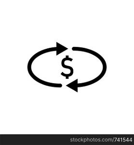 Cashback money icon. Transfer, convert, exchange. Black simple circle arrows. Vector illustration for design, web, infographic.