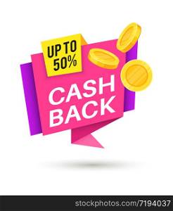 Cashback money sticker. saving symbol sticker with coins and ribbon for shop sale vector refund cash back label. Cashback money sticker. saving symbol sticker with coins and ribbon for shop sale vector cash back label