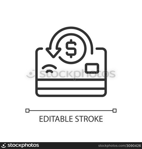 Cashback pixel perfect linear icon. Receiving percentage of purchases back. Refunds and chargebacks. Thin line illustration. Contour symbol. Vector outline drawing. Editable stroke. Arial font used. Cashback pixel perfect linear icon