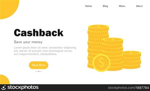 Cashback. Save savings. Financial benefit. Horizontal banner, poster, header for website. Vector illustration