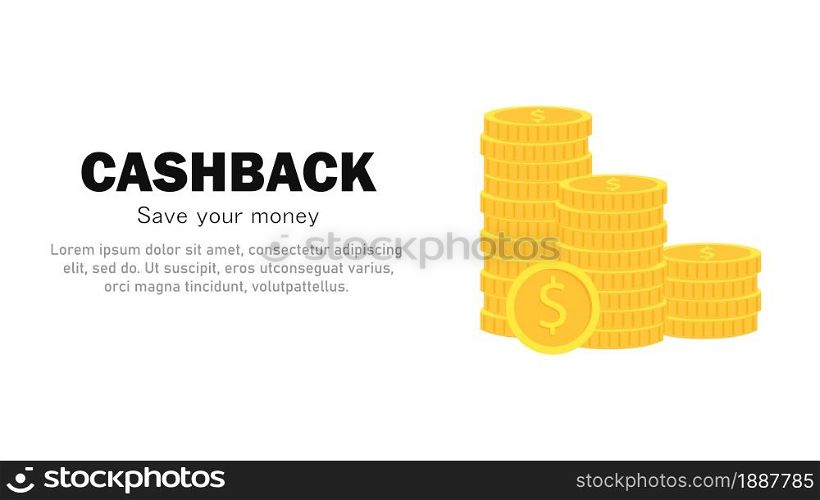 Cashback. Save savings. Financial benefit. Horizontal banner, poster, header for website. Vector illustration