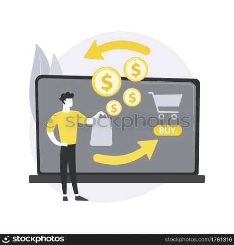 Cashback service abstract concept vector illustration. Online cashback extension, score your extra cash rebate, cash-back service rates, reduce cost shopping online at check out abstract metaphor.. Cashback service abstract concept vector illustration.