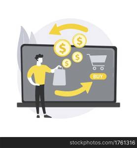 Cashback service abstract concept vector illustration. Online cashback extension, score your extra cash rebate, cash-back service rates, reduce cost shopping online at check out abstract metaphor.. Cashback service abstract concept vector illustration.