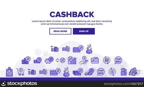 Cashback Service Landing Web Page Header Banner Template Vector. Interest Repayment And Accumulation Account, Money Coins And Percent Cashback Illustration. Cashback Service Landing Header Vector