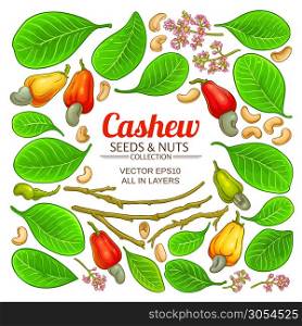 cashew elements set on white background. cashew elements set
