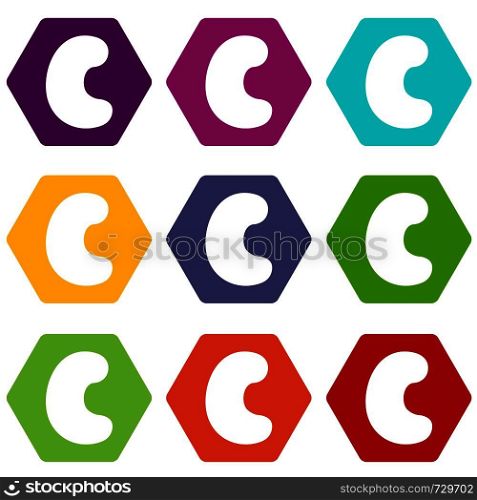 Cashew icon set many color hexahedron isolated on white vector illustration. Cashew icon set color hexahedron