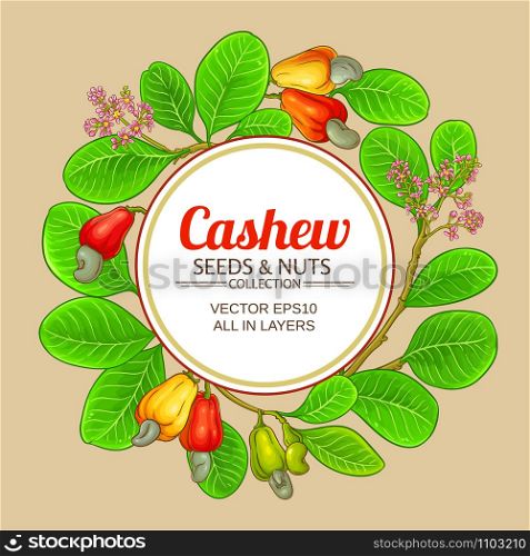 cashew vector frame on color background. cashew vector frame