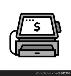 cashier counter with pos terminal color icon vector. cashier counter with pos terminal sign. isolated symbol illustration. cashier counter with pos terminal color icon vector illustration