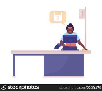 Cashier offer packet semi flat color vector character. Standing figure. Full body person on white. Supermarket service isolated modern cartoon style illustration for graphic design and animation. Cashier offer packet semi flat color vector character
