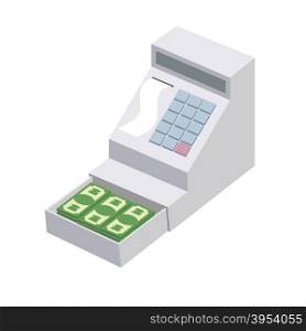 Cashier. Open a cash register with a lot of dollars. Seller box for storing money. Vector illustration&#xA;