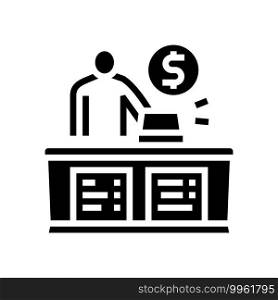 cashier seller at counter glyph icon vector. cashier seller at counter sign. isolated contour symbol black illustration. cashier seller at counter glyph icon vector illustration