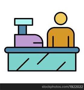 Cashier work place icon. Outline cashier work place vector icon color flat isolated on white. Cashier work place icon color outline vector