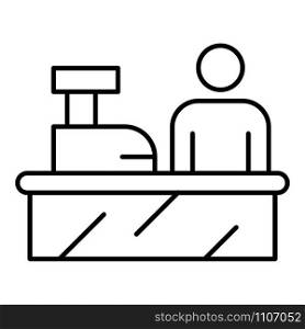 Cashier work place icon. Outline cashier work place vector icon for web design isolated on white background. Cashier work place icon, outline style