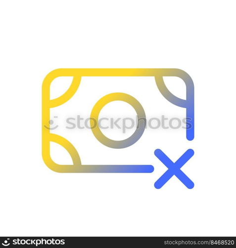 Cashless payment only pixel perfect gradient linear ui icon. Pay with credit card. Reject paper money. Line color user interface symbol. Modern style pictogram. Vector isolated outline illustration. Cashless payment only pixel perfect gradient linear ui icon