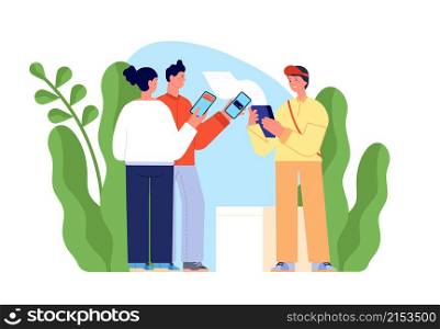 Cashless payments. Card pay processing, terminal bank digital check. Couple pays with phone for delivery, shopping utter vector concept. Cashless payment transaction, buy electronic illustration. Cashless payments. Card pay processing, terminal bank digital check. Couple pays with phone for delivery, shopping utter vector concept