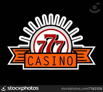 Casino 777 advertising banner isolated on white background. Place where you can test your luck and get profit. Spend money by gambling and win more. Gaming house promotion poster vector illustration.. Casino 777 advertising banner isolated on white background.
