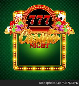 Casino background with cards, chips, craps. Vector illustration