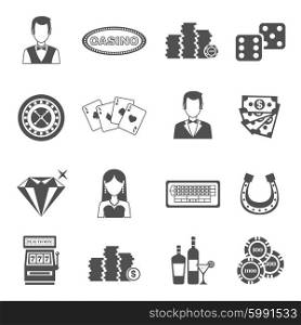 Casino Black White Icons Set . Casino black white icons set with slot machine and roulette symbols flat isolated vector illustration