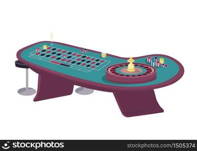 Casino cartoon vector illustration. Roulette table flat color object. Spin wheel and make bet. Put stake on red to win lottery. Put chips on black spot. Gamble game desk isolated on white background