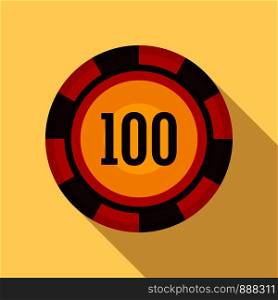 Casino chip 100 icon. Flat illustration of casino chip 100 vector icon for web design. Casino chip 100 icon, flat style