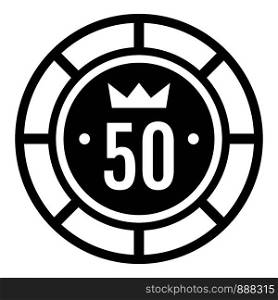 Casino chip 50 icon. Simple illustration of casino chip 50 vector icon for web design isolated on white background. Casino chip 50 icon, simple style